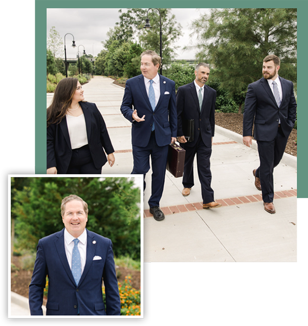 Nimmons Malchow Johnson, Augusta injury lawyers, team walking and talking outside office.