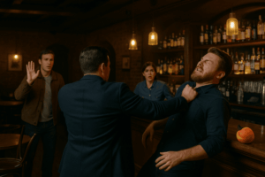 A tense altercation inside a Georgia bar with a bartender and bystander reacting